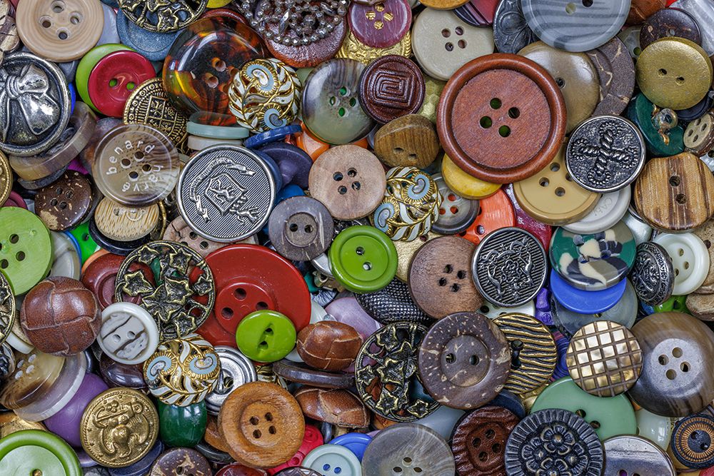Close-up of variety of buttons.